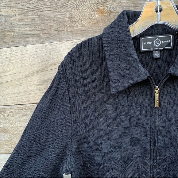 St John Sport Cardigan Jacket Womens M Textured Santana Full Zip Quiet Luxury - Picture 4 of 16
